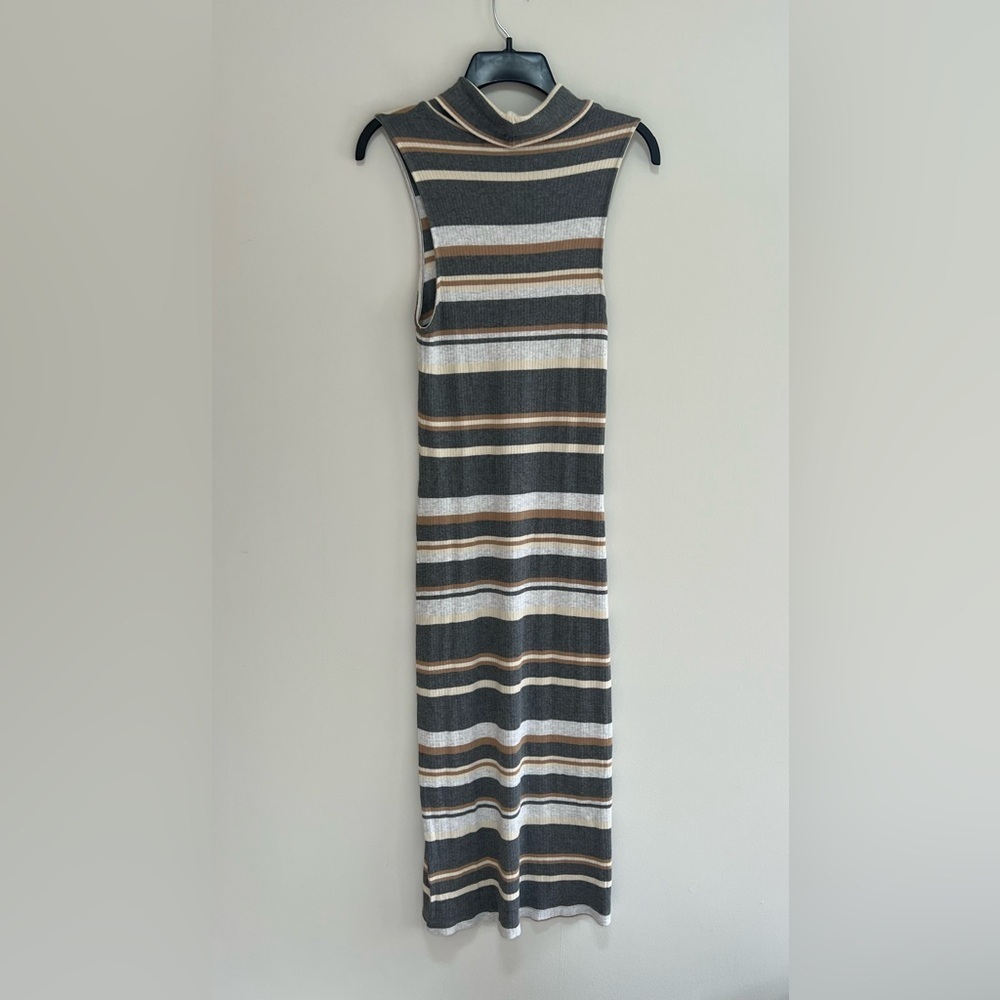 Michael Stars Sleeveless Cowl Neck Striped Bodycon Midi Dress in Heather Gray, S - Picture 3 of 8